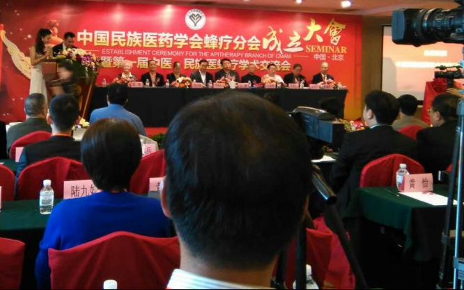 参加中国民族医药学会蜂疗分会成立大会暨第一届中医、民族医蜂疗学术交流会的成员在会场等候大会开始
